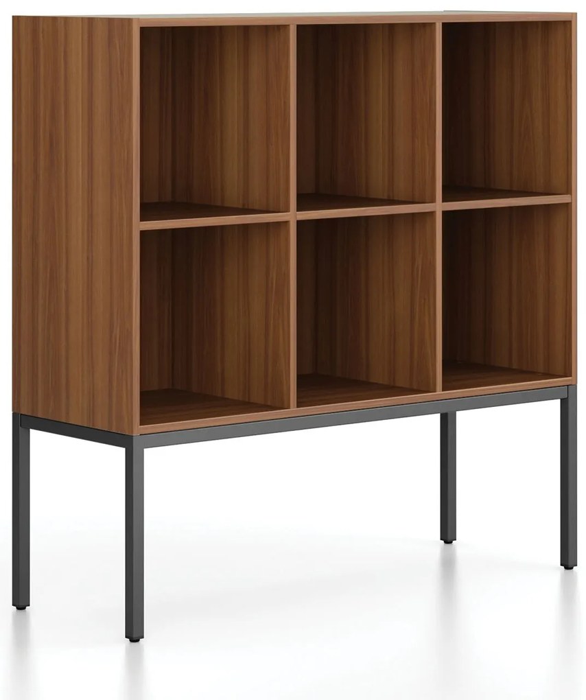 Regał FRAME, niski, z czarną podstawą, 1299 x 450 x 1331 mm, orzech amerykański