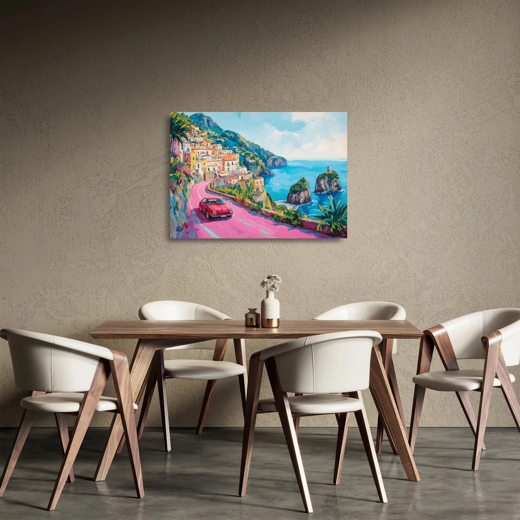 Obraz na szkle - Różowa droga przy wybrzeżu (70x50 cm)
