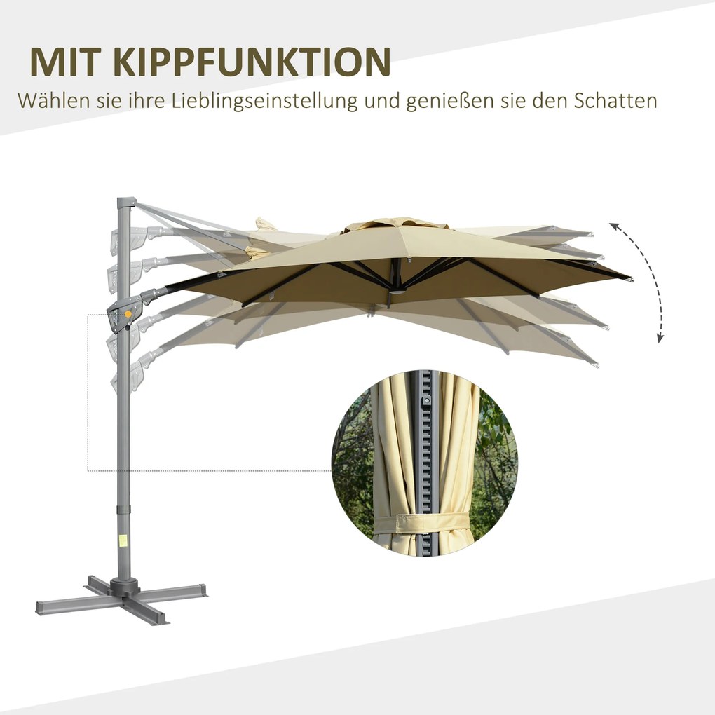 Outsunny parasol ogrodowy z korbką Ø300 cm wiszący ochrona UV regulowany kąt nachylenia aluminiowy khaki do ogrodu tarasu | Aosom PL