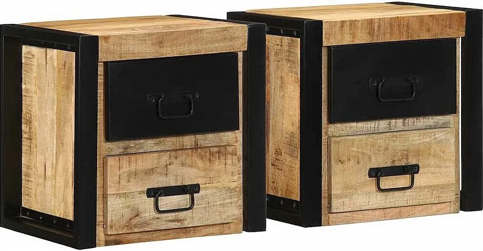 Zestaw 2 Wiszących Szafek Nocnych z Litego Drewna Mango 40x35x40 cm z Przechowywaniem