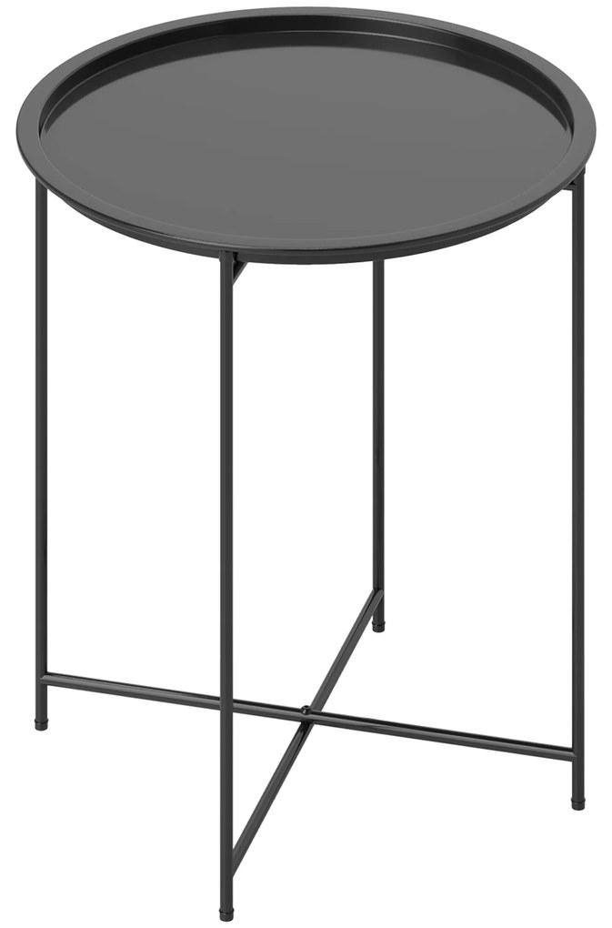 Stolik Ogrodowy Outsunny, Okrągły Stolik Pomocniczy na Zewnątrz z Wyjmowaną Tacką, Składane Nogi, Stolik na Taras, Czarny