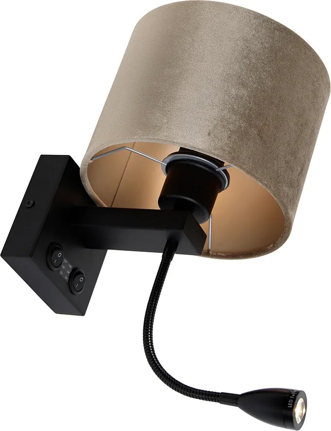 Lampa ścienna czarna z abażurem z weluru taupe 18 cm - Brescia Combi