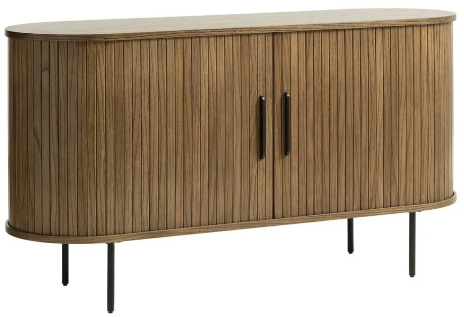 Brązowa niska komoda w dekorze dębu z drzwiami przesuwnymi 140x76 cm Nola – Unique Furniture