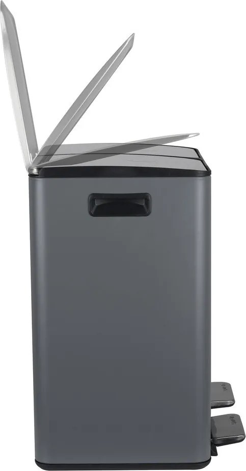Ciemnoszary stalowy kosz na śmieci 2x20 l do segregacji odpadów/z pedałem Aliya – Spirella