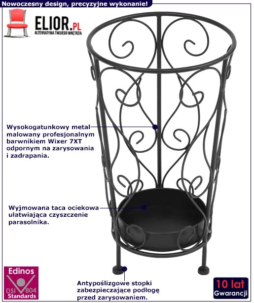 Czarny metalowy stojak na parasole w stylu vintage Pables