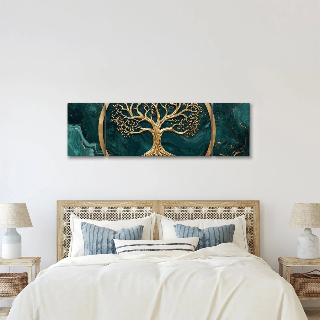 Obraz – Złote drzewo życia w marmurze (170x50 cm)
