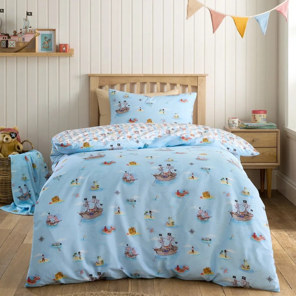 Niebieska bawełniana pościel dziecięca dwuosobowa 200x200 cm Pirates – Belle &amp; Boo