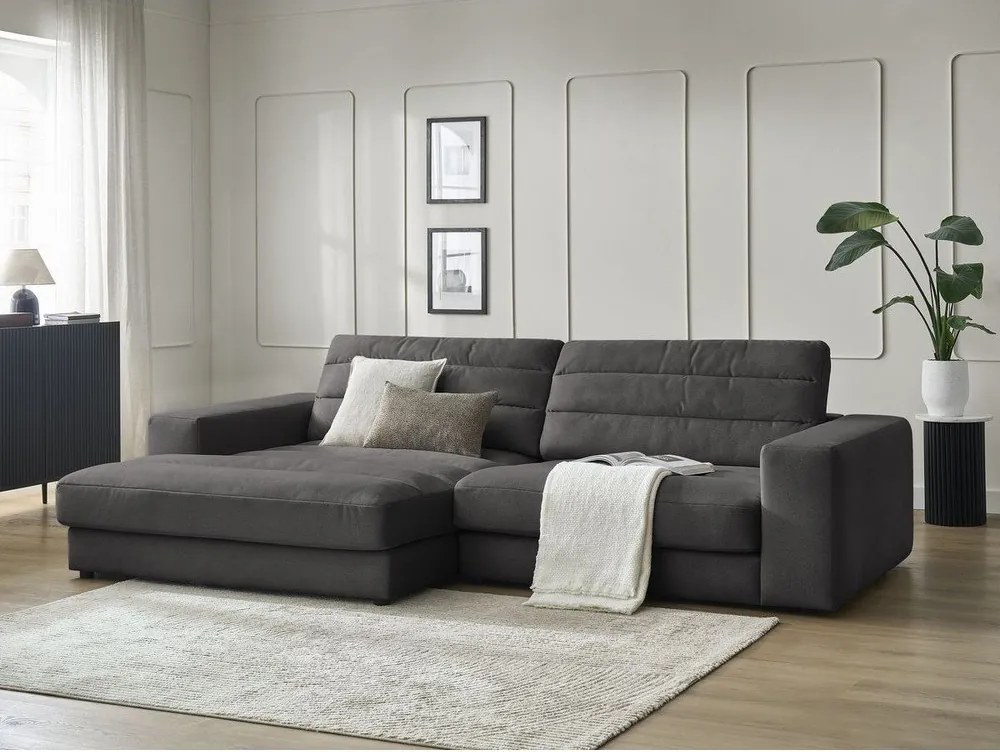 Antracytowy aksamitny narożnik (lewostronny/z szezlongiem) Sierra – Bobochic Paris