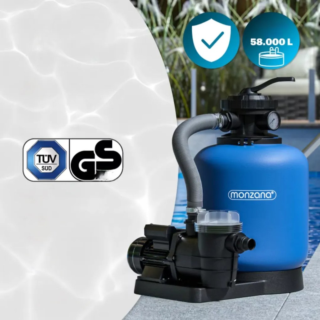 Filtracja piaskowa do basenu AQUA z filtrem wstępnym 13 200 l/h, niebieska Monzana