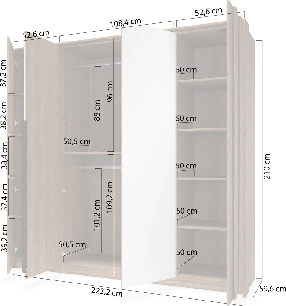 Szafa Flaro 223 cm z oświetleniem - dąb dunin