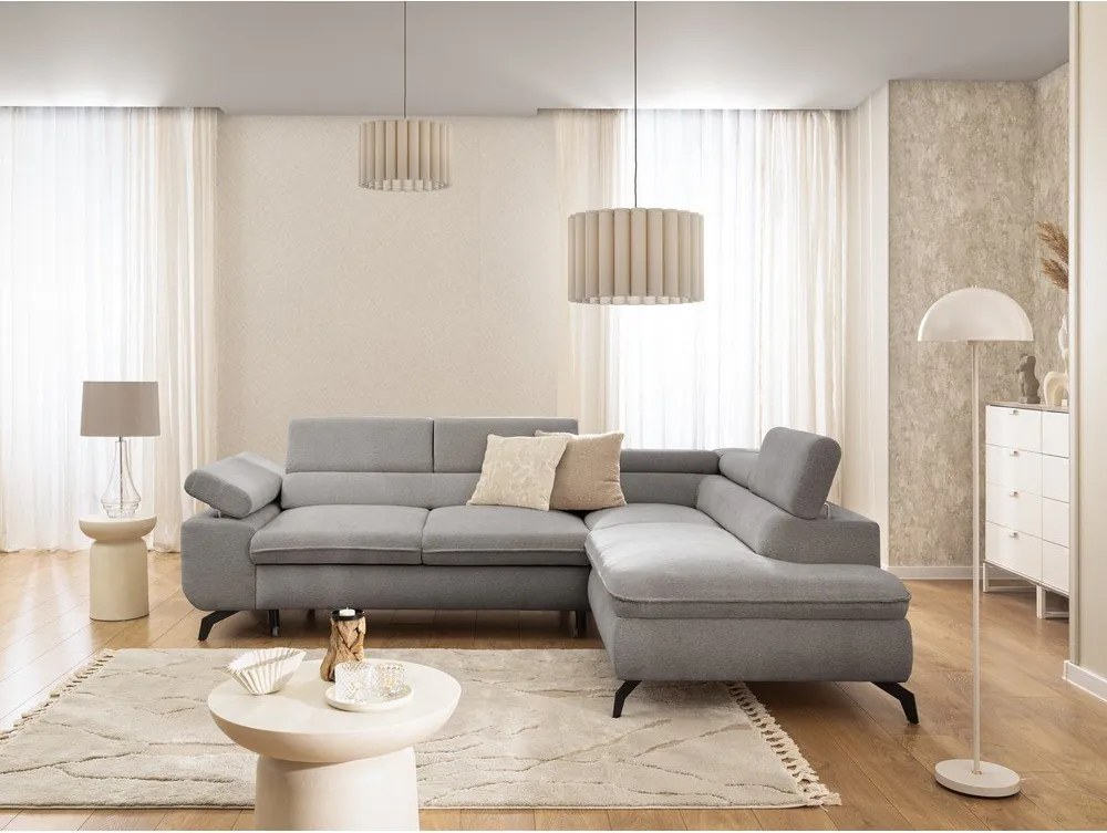 Jasnoszary narożnik z tkaniny szenilowej (prawostronny/w kształcie litery L) Marbeya – Ropez