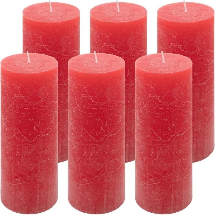 Zestaw świec rustykalnych, 20 cm, Ø 7,5 cm, czerwony, 6 szt.