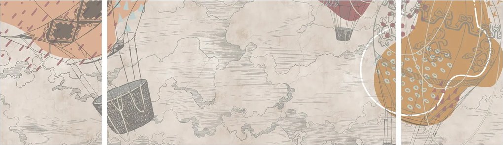 Obraz - Balony nad miastem, ciepłe odcienie (170x50 cm)