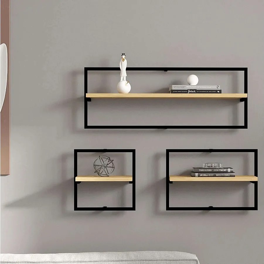 Nowoczesna półka ścienna – 3 poziomy – dąb szafirowy – płyta wiórowa pokryta melaminą w 100%