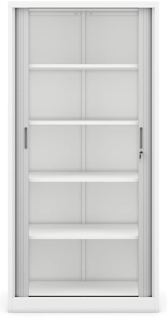 Metalowa szafa biurowa na akta z roletą DAMIAN, 900 x 1850 x 450 mm, biało-szara