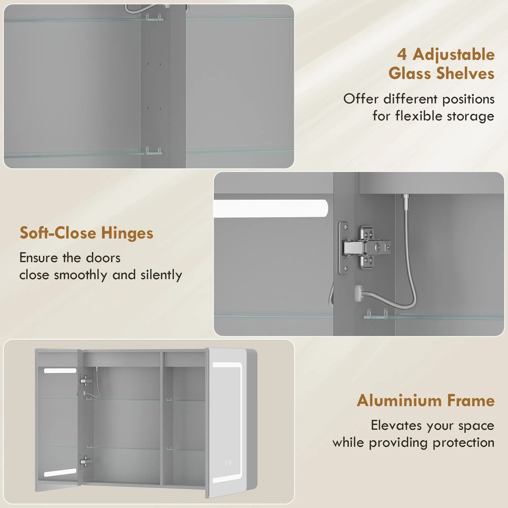 HOMCOM Szafka łazienkowa z lustrem LED, 60 x 80 cm, z funkcją odparowywania, regulowane oświetlenie w 3 kolorach | Aosom PL