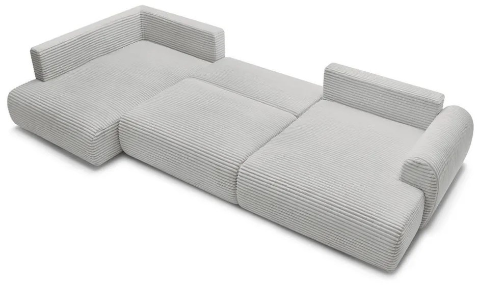 Jasnoszary sztruksowy rozkładany/ze schowkiem narożnik (lewostronny/w kształcie litery U) Lucien – Bobochic Paris