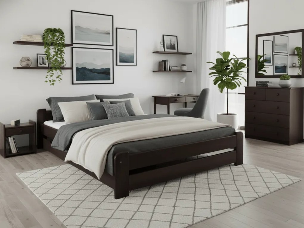 Łóżko Emily 140 x 200 cm, orzech Stelaż: Ze stelażem listwowym rolowanym, Materac: Materac Deluxe 10 cm