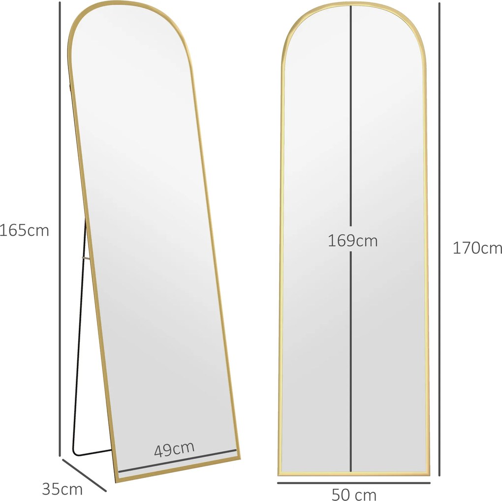 HOMCOM Lustro stojące, lustro pełnej długości, nowoczesny design, 50 cm x 1,5 cm x 170 cm, Złote | Aosom PL