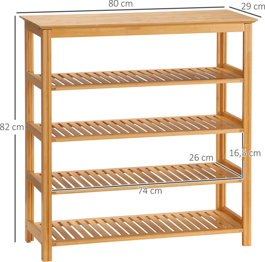 HOMCOM Półka na buty, stojak na buty z 5 poziomami, organizer na buty do przedpokoju, kolor naturalny