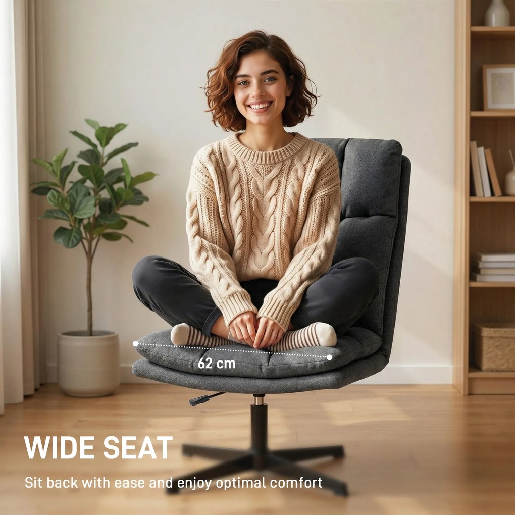 HOMCOM Obrotowy fotel akcentowy, fotel do czytania z tkaniny lnianej bez podłokietników, szerokie siedzisko z metalowymi nogami, ciemnoszary | Aosom PL