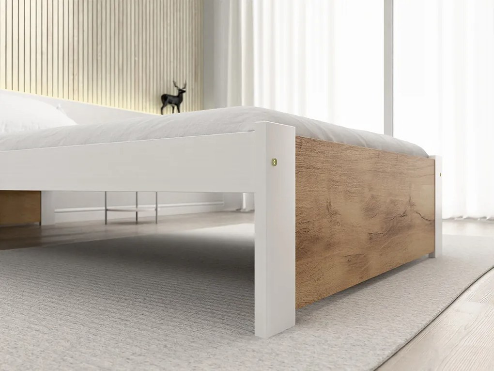 Łóżko IKAROS 90 x 200 cm, dąb artisan/biały Stelaż: Ze stelażem listwowym rolowanym, Materac: Materac Coco Maxi 20 cm
