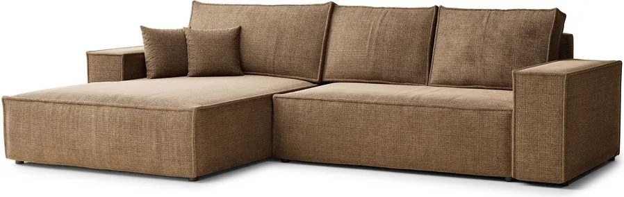 Jasnobrązowy rozkładany/ze schowkiem narożnik z tkaniny szenilowej (lewostronny/z szezlongiem) Maze – Maison de Rêve