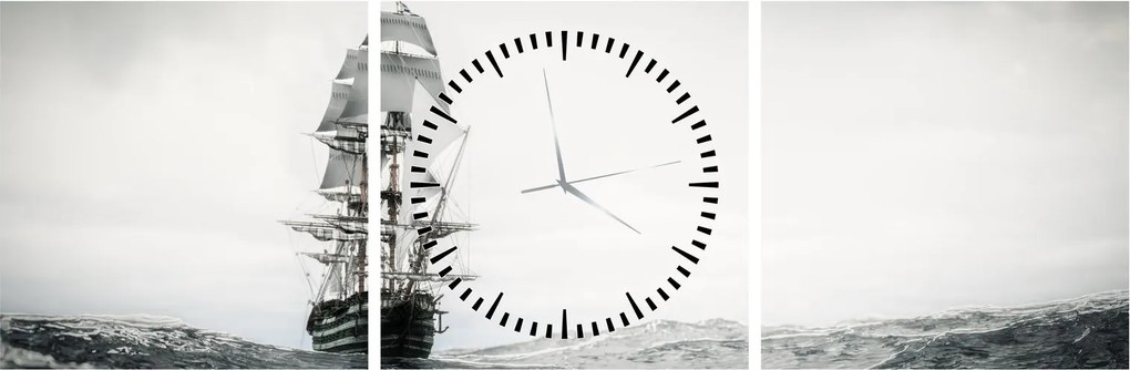 Obraz - Statek płynący po oceanie (z zegarem) (90x30 cm)