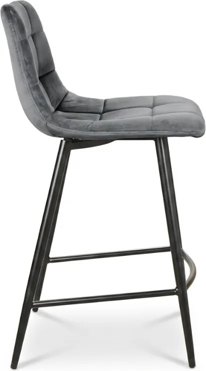 Szare krzesło barowe MILA VELVET z czarnymi nogami
