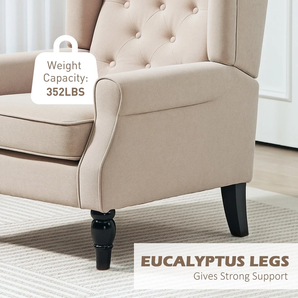 HOMCOM Elegancki fotel uszak, grubo wyściełany, z zdejmowanym pokrowcem, 74 x 87 x 102 cm, beżowy | Aosom PL