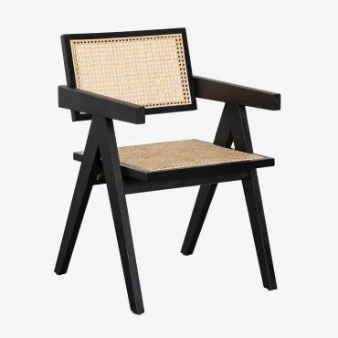 Zestaw 2 Krzeseł Do Jadalni Z Podłokietnikami Z Drewna Jesionowego I Rattanu Lali Nizina Czarna - Sklum