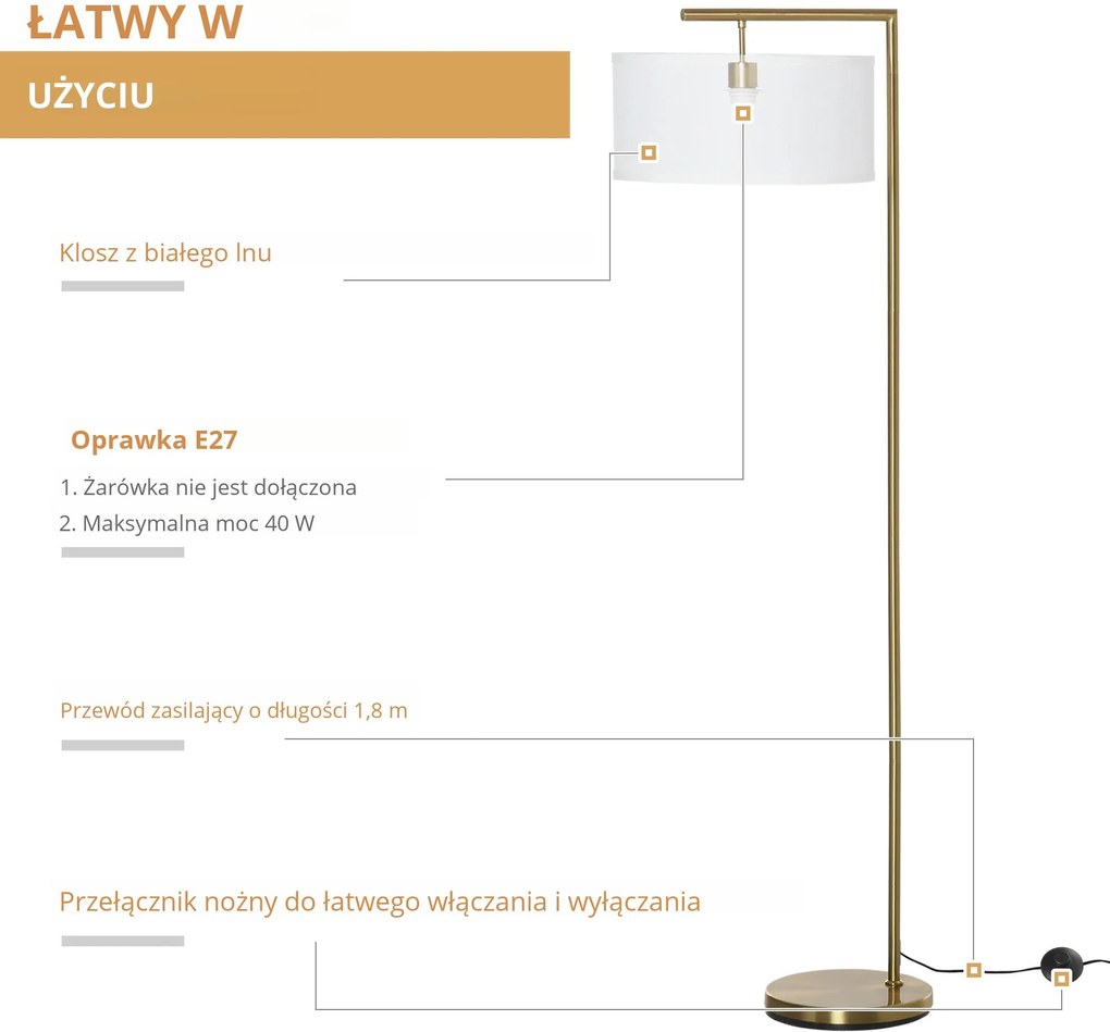Lampa podłogowa Lampa stojąca oprawka E27 do salonu metal stal len | Aosom.pl