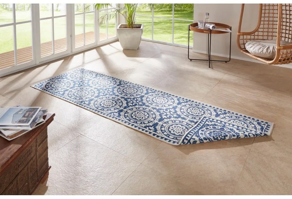 Niebiesko-kremowy chodnik odpowiedni na zewnątrz NORTHRUGS Jardin, 80x250 cm