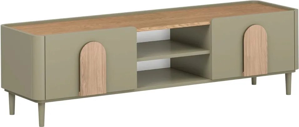 Szafka RTV Amilio 170 cm z szufladą na nóżkach - eukaliptus / dąb baltic dune / uchwyty dąb naturalny