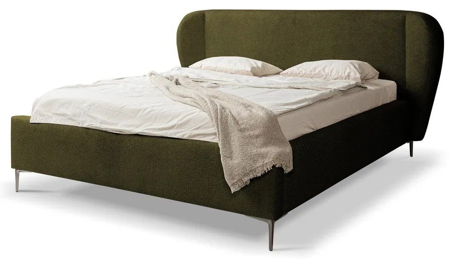 Ciemnozielone tapicerowane łóżko dwuosobowe ze stelażem 160x200 cm Makana – Makamii