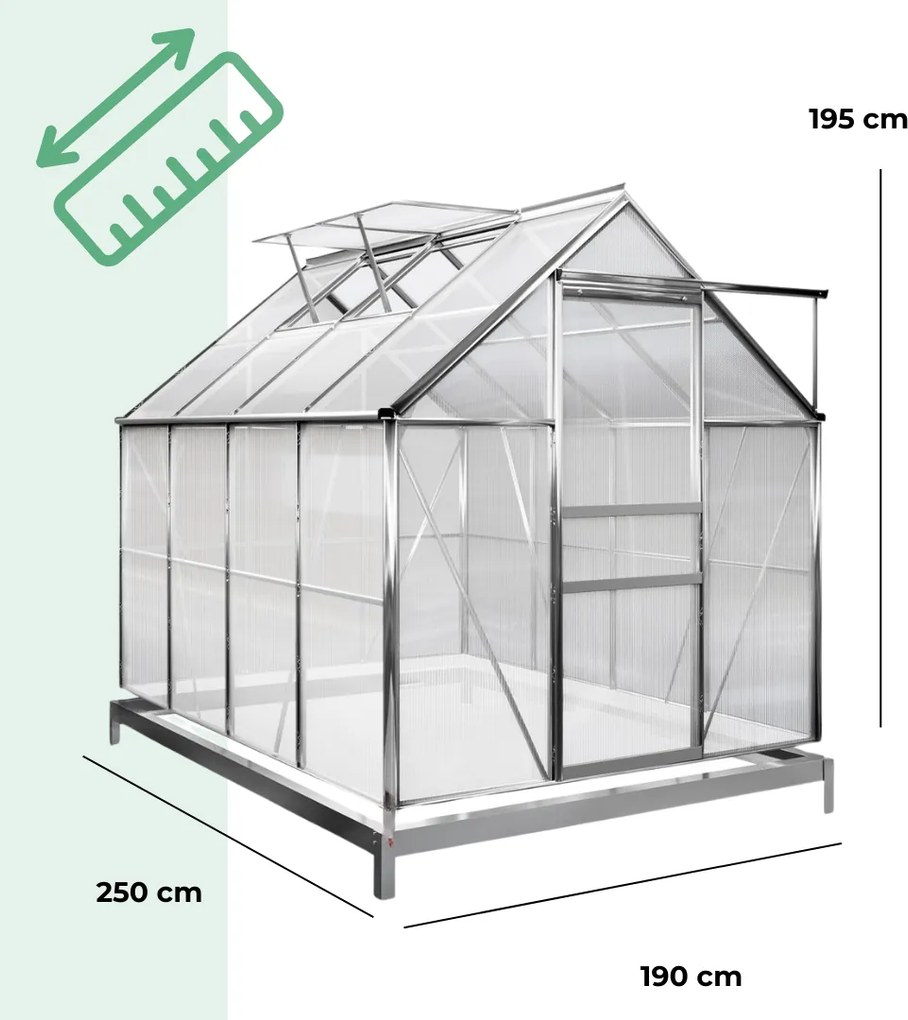 Szklarnia z poliwęglanu z podstawą M4, 250x190x195cm, przezroczysta Gardebruk