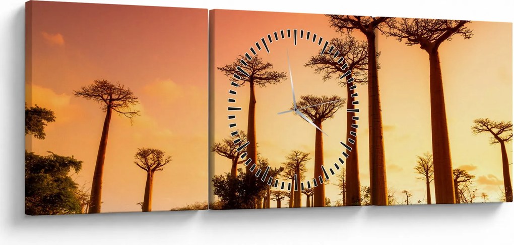 Obraz - Zachód słońca w Baobab Alley (z zegarem) (90x30 cm)