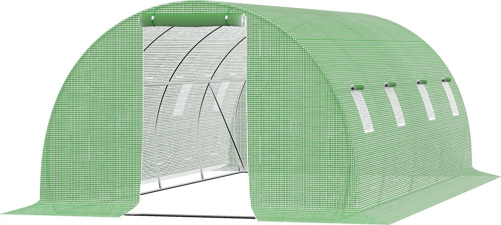 Outsunny Szklarnia Foliowa z 8 Oknami z Siatką przeciw Owadom Solidna Folia Stelaż Stalowy 6x3x2m Zielony | Aosom PL