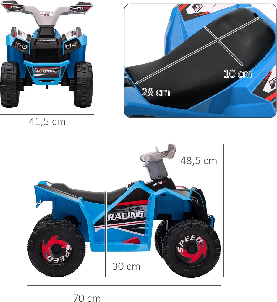 HOMCOM Elektryczny Quad dla Dzieci, 2,5 km/h, Jazda do Przodu & do Tyłu, dla 18-36 Miesięcy, Niebieski