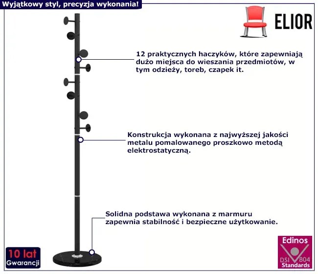 Nowoczesny czarny wieszak stojący na płaszcze - Elegro 5X