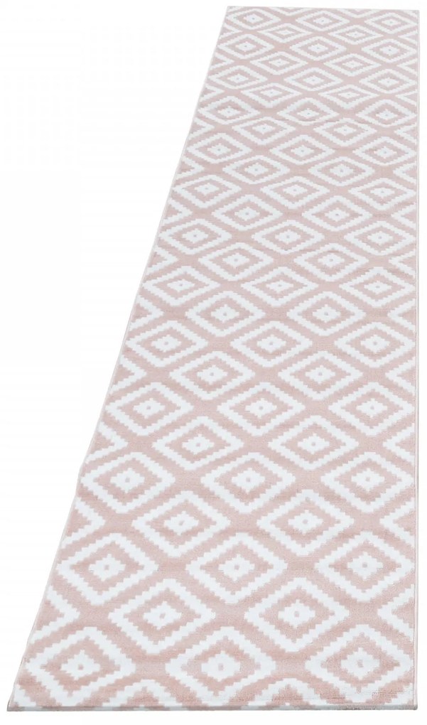 Dywan nowoczesny Plus Kwadraty różowo-kremowy 80 cm x 300 cm
