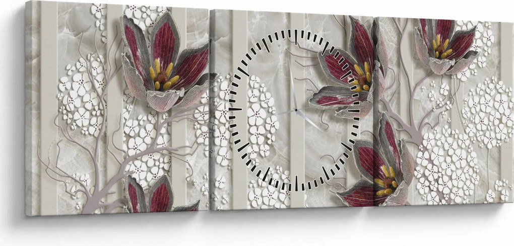 Obraz - Kwiaty dekoracyjne (z zegarem) (90x30 cm)