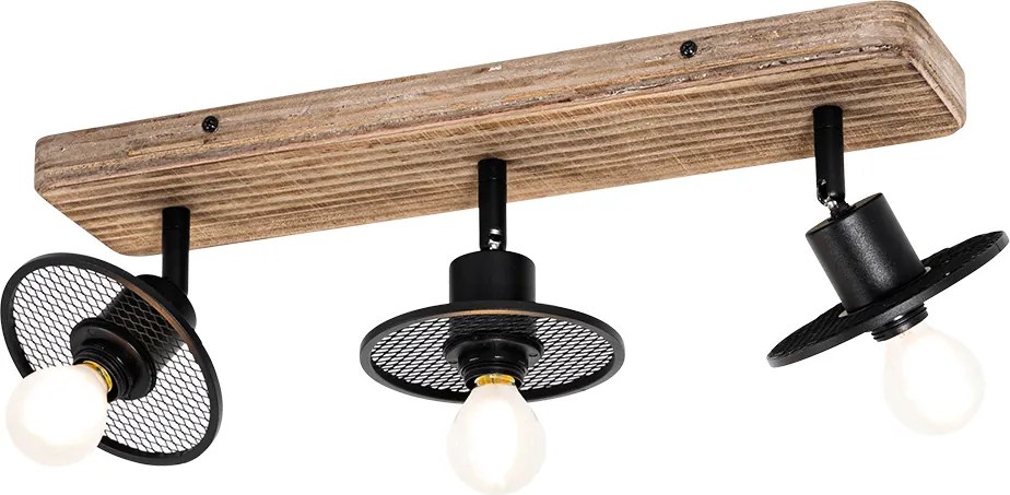 Industrialny plafon czarny z drewnem 3-punktowy - Jasmine