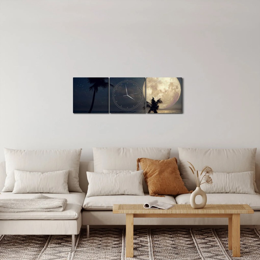 Obraz - Plaża pod pełnią księżyca (z zegarem) (90x30 cm)