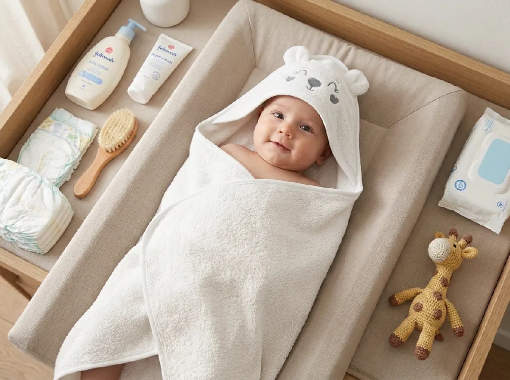 Ręcznik kąpielowy dziecięcy z kapturem NUBI 75x75 cm, biały