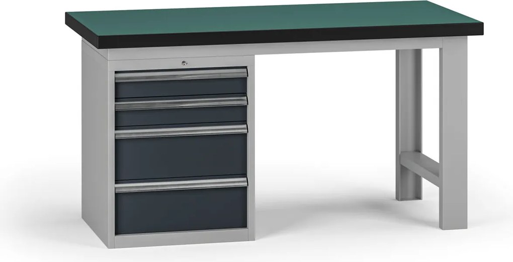Stół warsztatowy G8, 1500 x 750 x 800 mm, 1x kontener, 4x szuflada, grafitowy