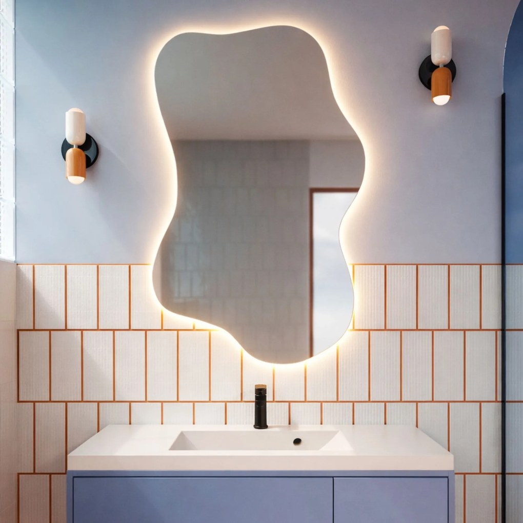 Lustro dekoracyjne o nieregularnym kształcie z podświetleniem FLOW Lift LED | Różne rozmiary | Różne kolory : Kolor tafli szkła - Srebrny, Rozmiar - 120 x 158 cm