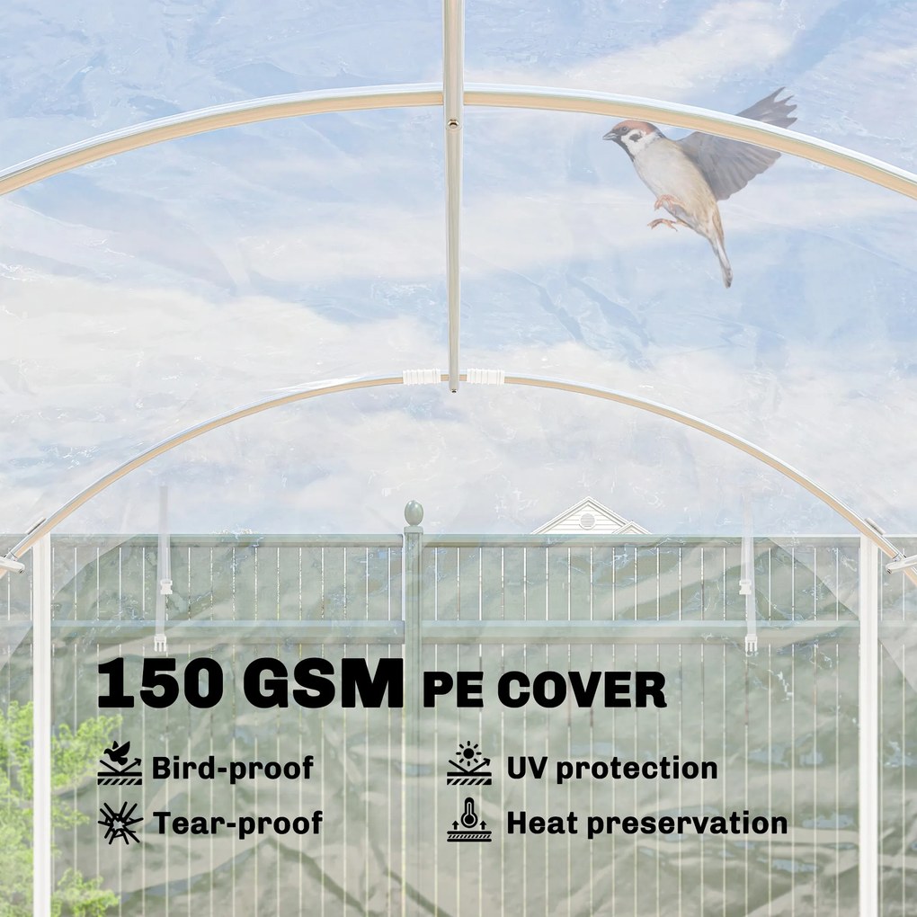 Outsunny Tunel foliowy (polytunnel), szklarnia z możliwością wejścia z ocynkowaną stalową ramą i odporną na UV pokrywą PE, przezroczysty | Aosom PL