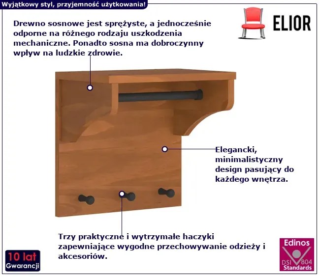 Mały wieszak do przedpokoju drewno akacjowe - Hangis