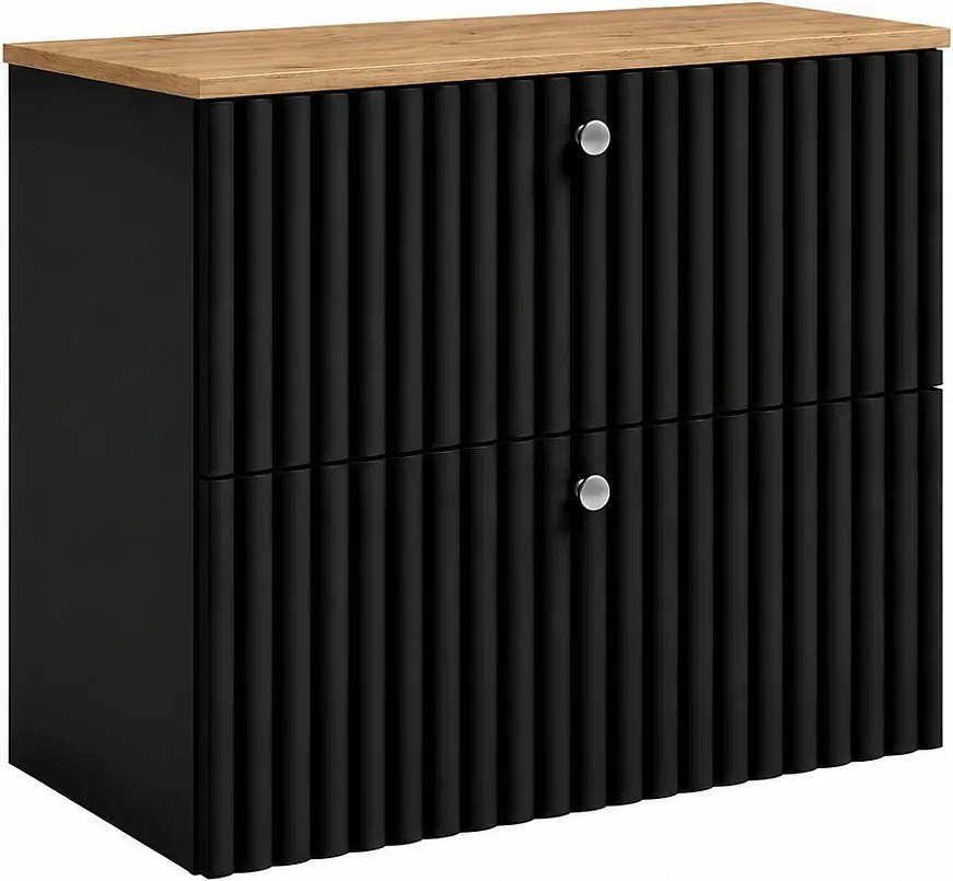Szafka łazienkowa wisząca z blatem 60, czarny + blat dąb craft, uchwyty w trzech kolorach, 60 x 44,4 x 58,6 cm